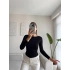 Yan Lastik Kayık Yaka Crop - SİYAH