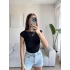 Yan Lastik Kayık Yaka Crop - SİYAH