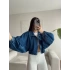 Yarasa Balon Kol Denim Ceket - KOYU MAVİ