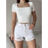 Lazer Kesim Denim Şort - BEYAZ