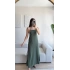 Yırtmaçlı Keten Askılı Elbise - HAKİ