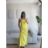Yırtmaçlı Keten Askılı Elbise - SARI