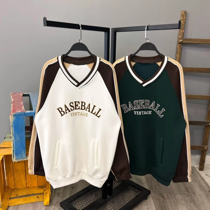Baseball Vintage Oversize Sweat-BEYAZ
