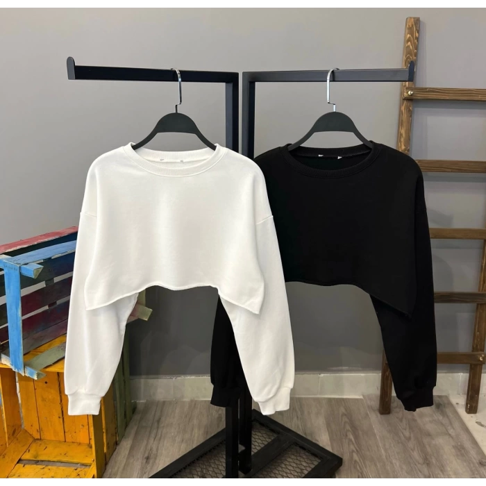 Basic Oversize Crop Sweat-BEYAZ