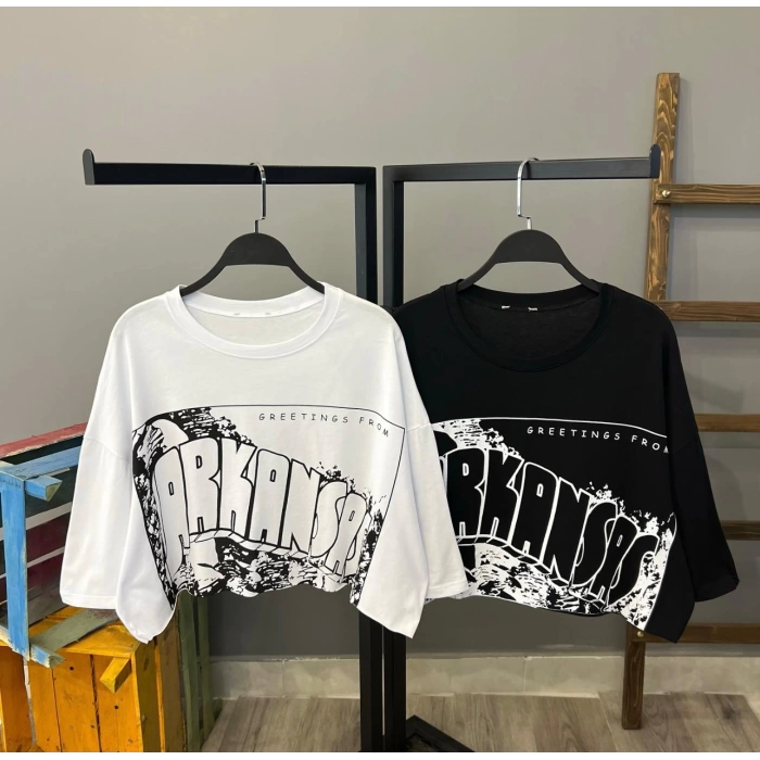 Greetings From Crop T-shirt-BEYAZ