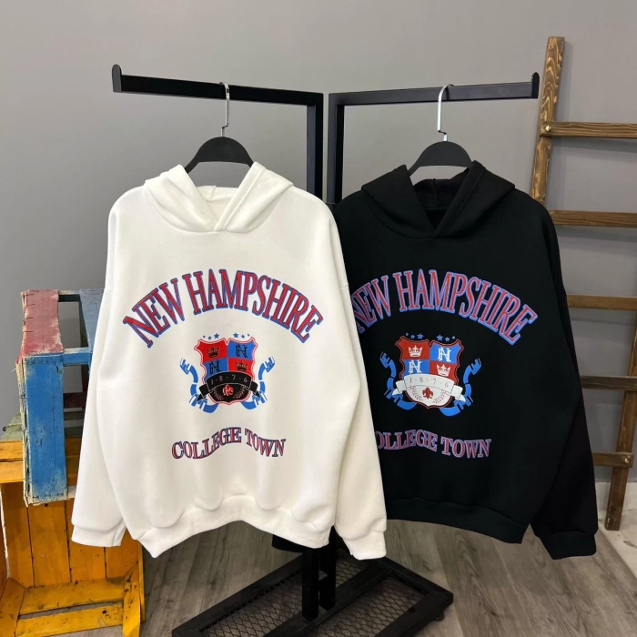 New Hampshire Oversize Sweatshirt-BEYAZ