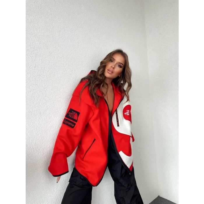 Polarlı Oversize Hırka-KIRMIZI