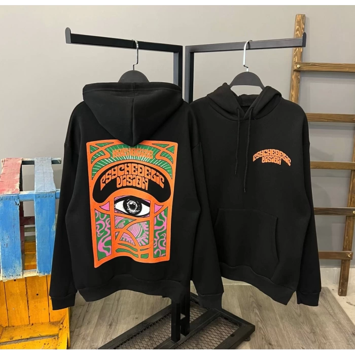 Psychedelic Vision Oversize Sweatshirt-SİYAH
