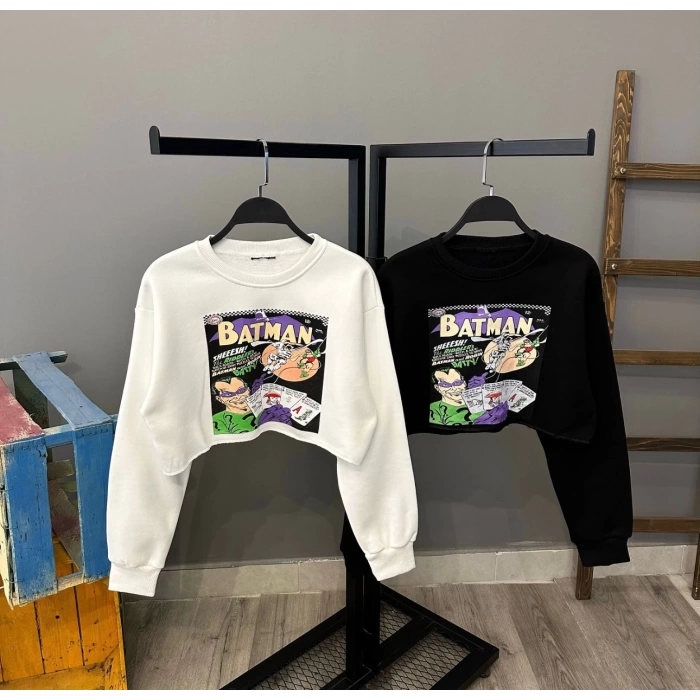 Batman Crop Sweat - BEYAZ