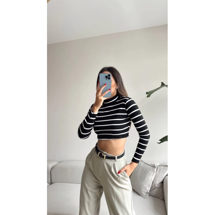 Çizgili Crop Bluz