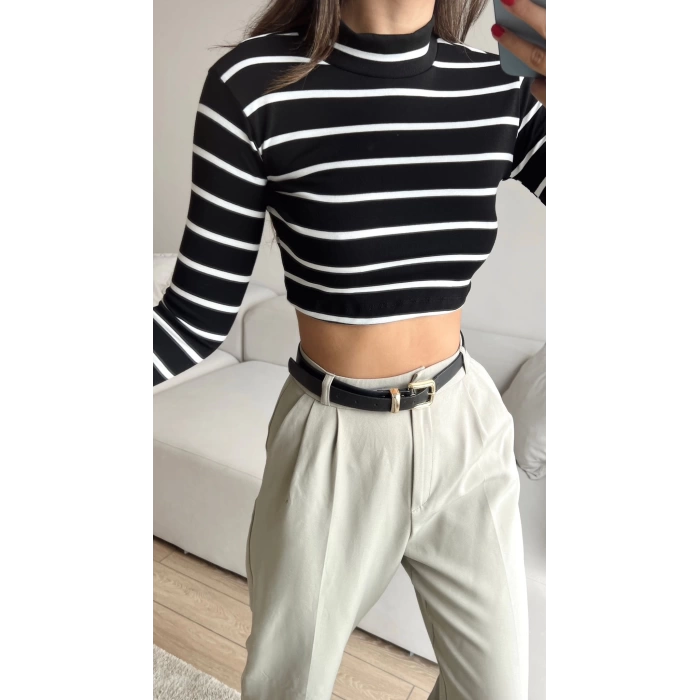 Çizgili Crop Bluz