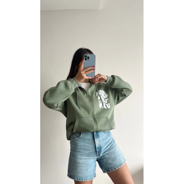 Sırt Baskı Oversize Hırka
