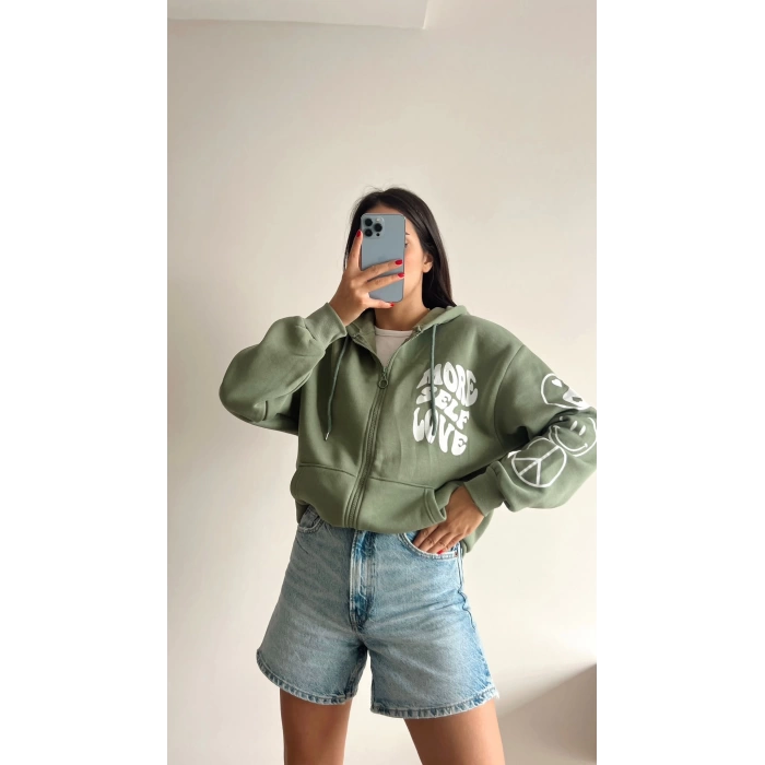 Sırt Baskı Oversize Hırka