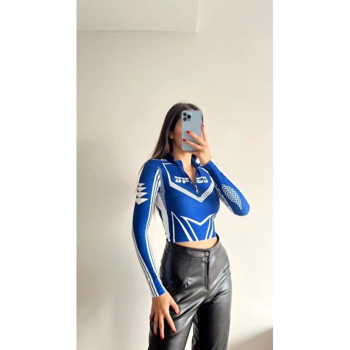 Speed Fermuar Crop - MAVİ