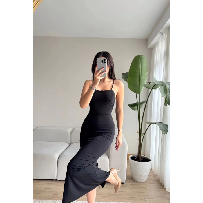 Gloplu Yırtmaç Detay Elbise