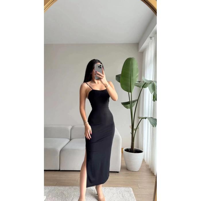 Gloplu Yırtmaç Detay Elbise
