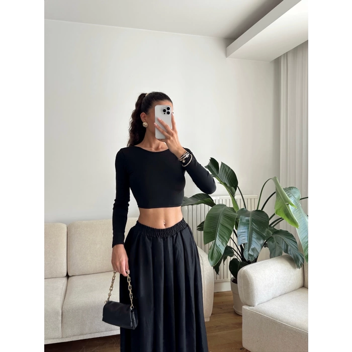 Sırt Dekolte Crop - SİYAH