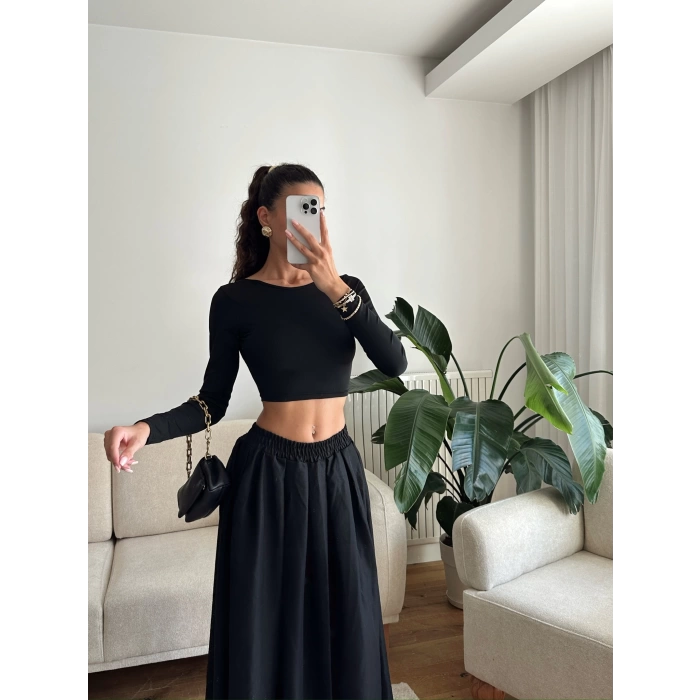 Sırt Dekolte Crop - SİYAH