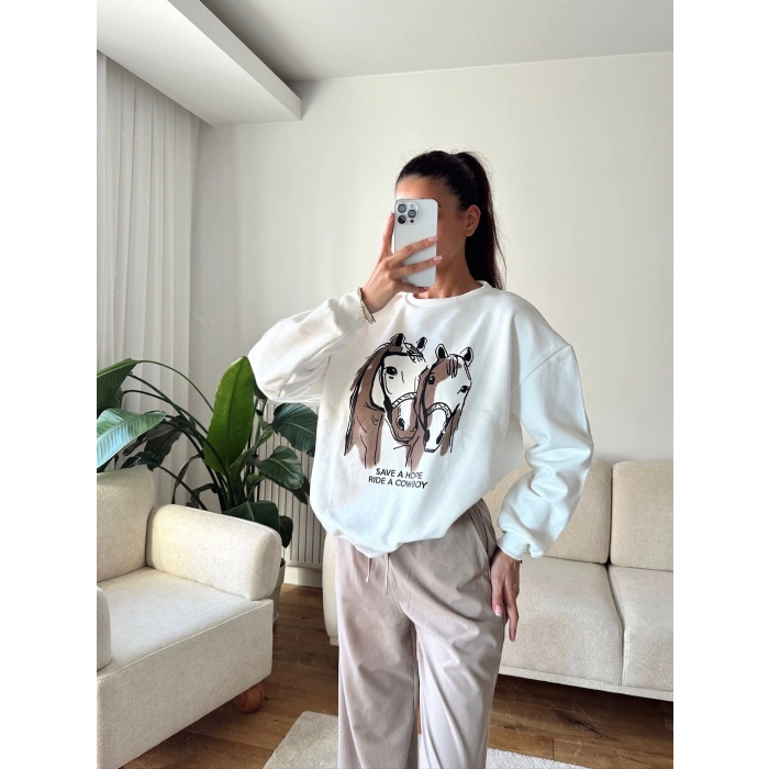 Cowboy Oversize Sweat - BEYAZ