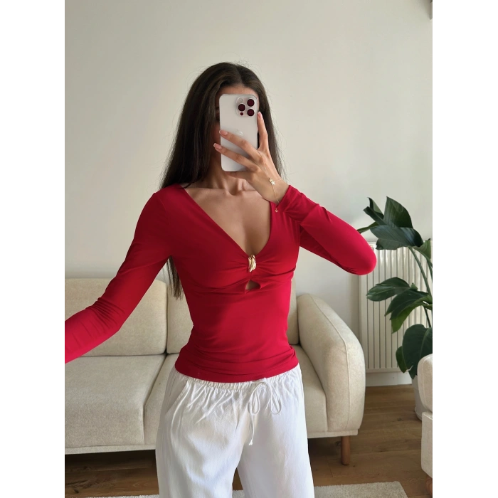 Göğüs Aksesuar Halka Crop - KIRMIZI