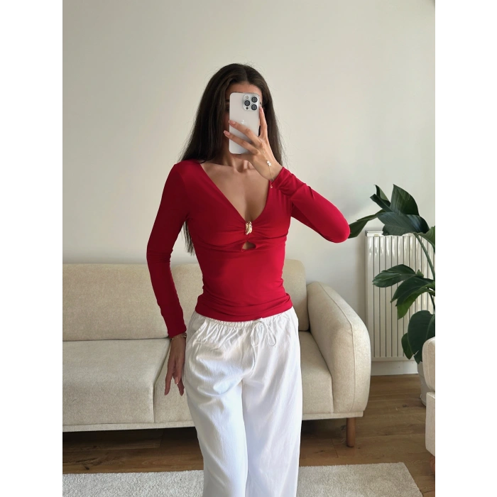 Göğüs Aksesuar Halka Crop - KIRMIZI