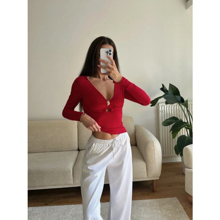 Göğüs Aksesuar Halka Crop - KIRMIZI