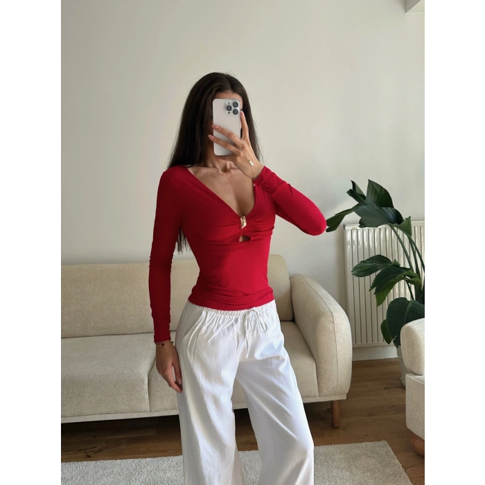 Göğüs Aksesuar Halka Crop - KIRMIZI