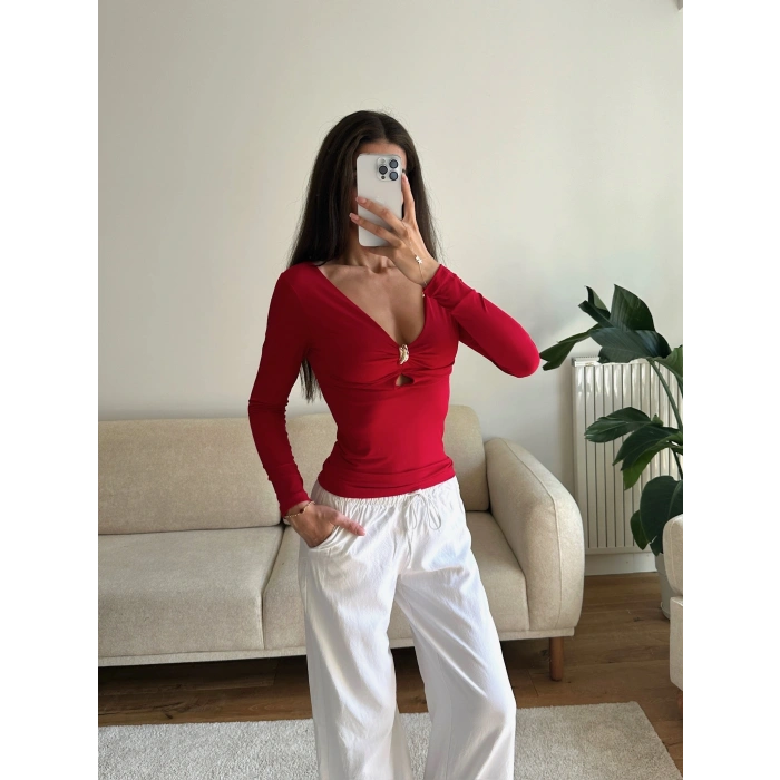 Göğüs Aksesuar Halka Crop - KIRMIZI