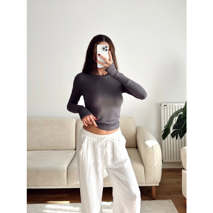 Parmak Geçmeli Basic Crop - GRİ