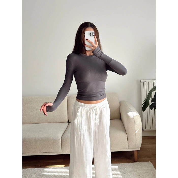 Parmak Geçmeli Basic Crop - GRİ