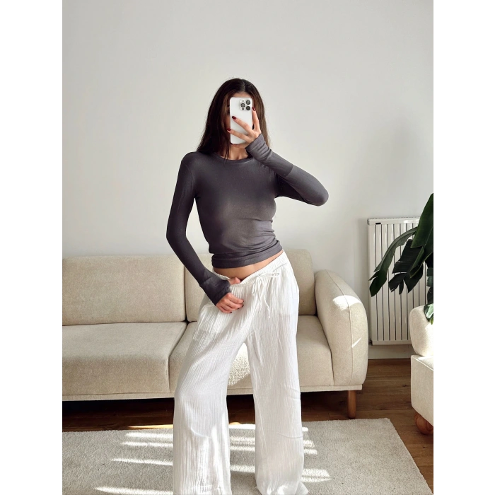 Parmak Geçmeli Basic Crop - GRİ