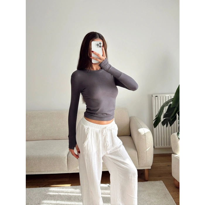 Parmak Geçmeli Basic Crop - GRİ