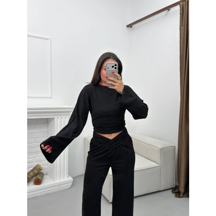 Kruvaze Volanlı İkili Takım - SİYAH