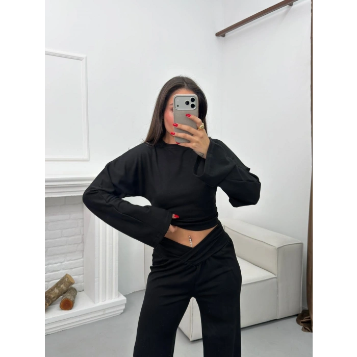 Kruvaze Volanlı İkili Takım - SİYAH