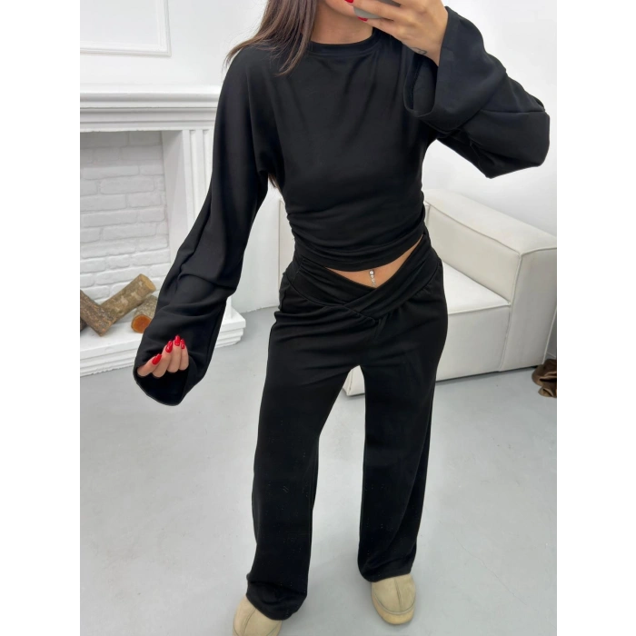 Kruvaze Volanlı İkili Takım - SİYAH