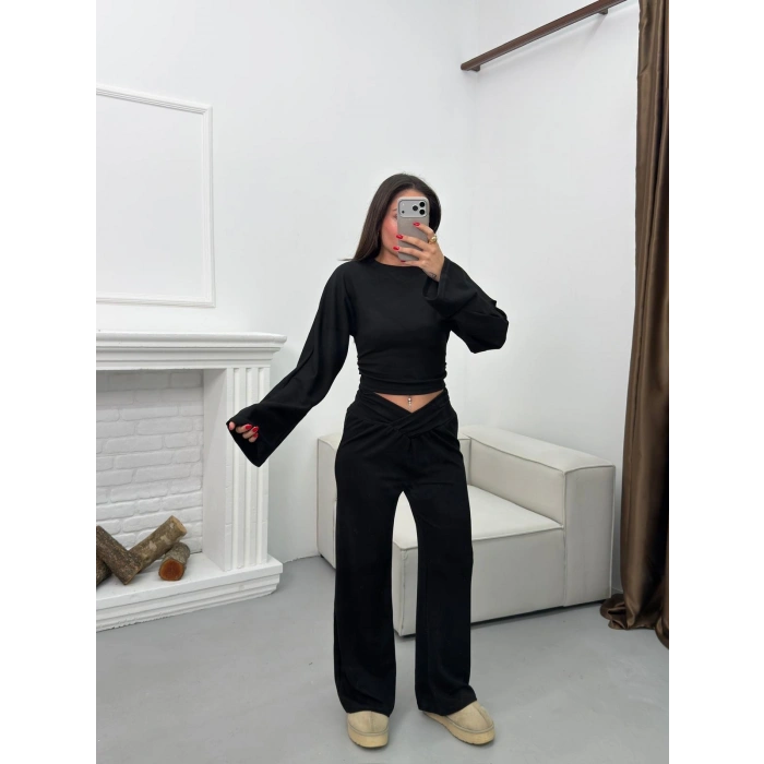 Kruvaze Volanlı İkili Takım - SİYAH