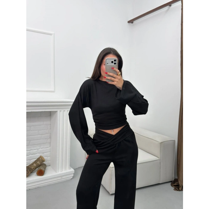 Kruvaze Volanlı İkili Takım - SİYAH