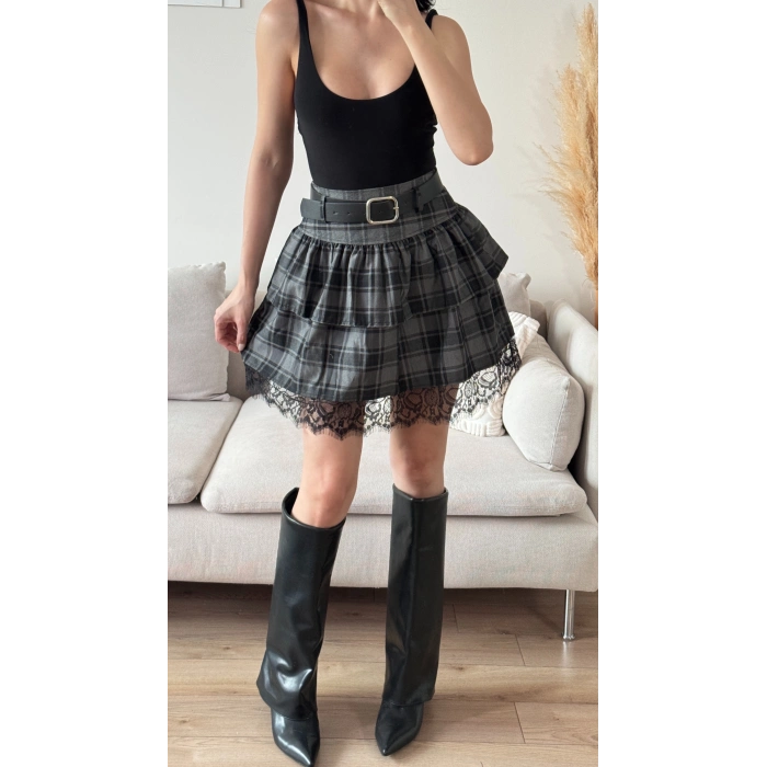 Ekose Dantel Detay Etek - FÜME