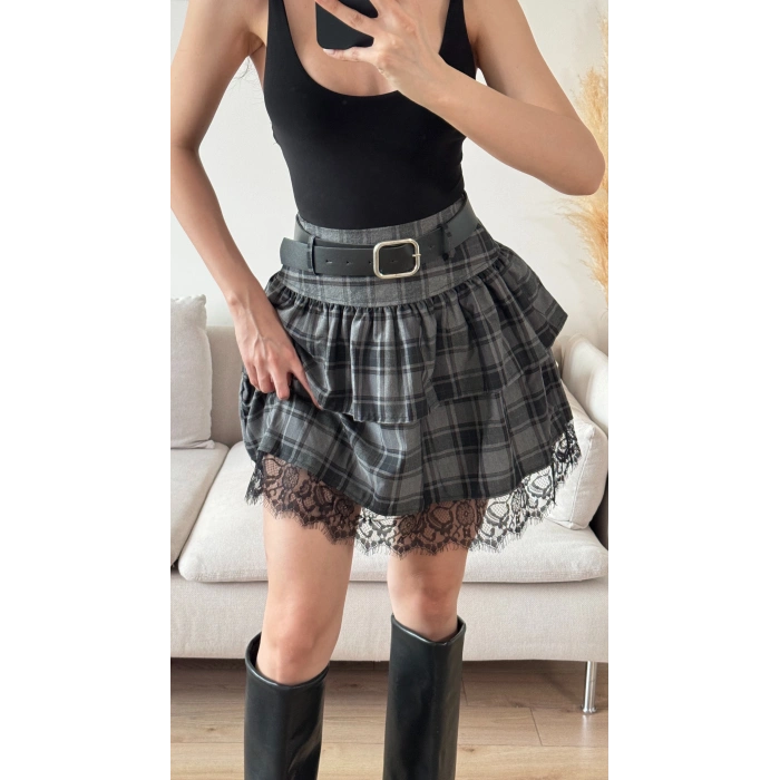 Ekose Dantel Detay Etek - FÜME