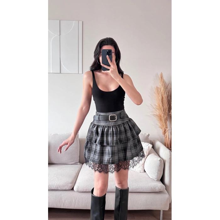 Ekose Dantel Detay Etek - FÜME