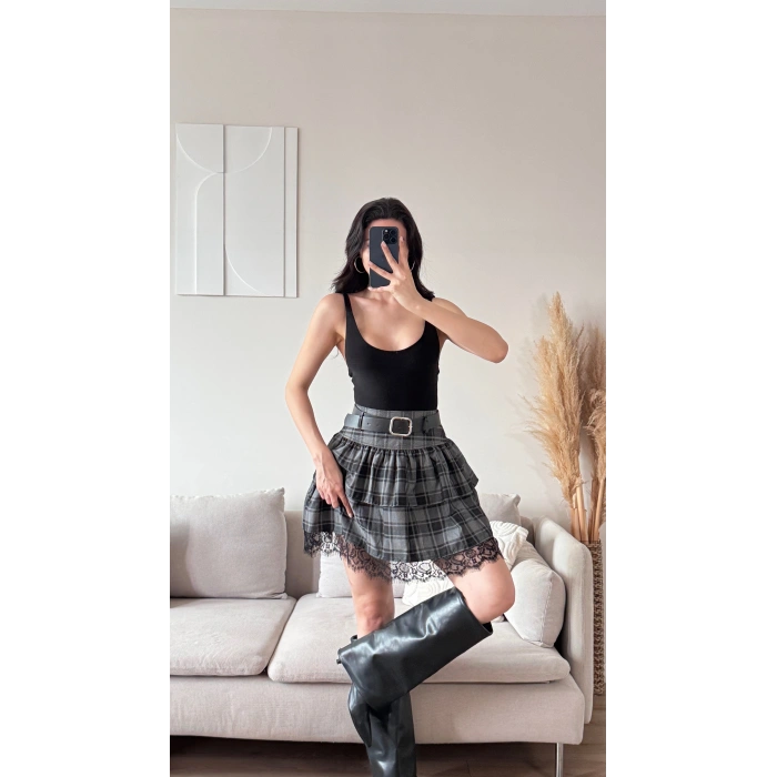 Ekose Dantel Detay Etek - FÜME