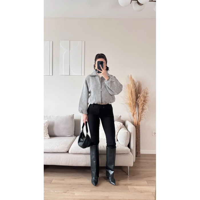 Kırçıllı Bomber Ceket - BEYAZ