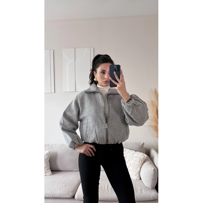 Kırçıllı Bomber Ceket - BEYAZ