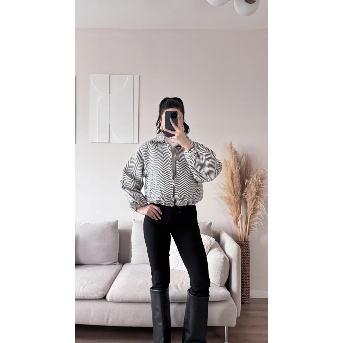 Kırçıllı Bomber Ceket - BEYAZ