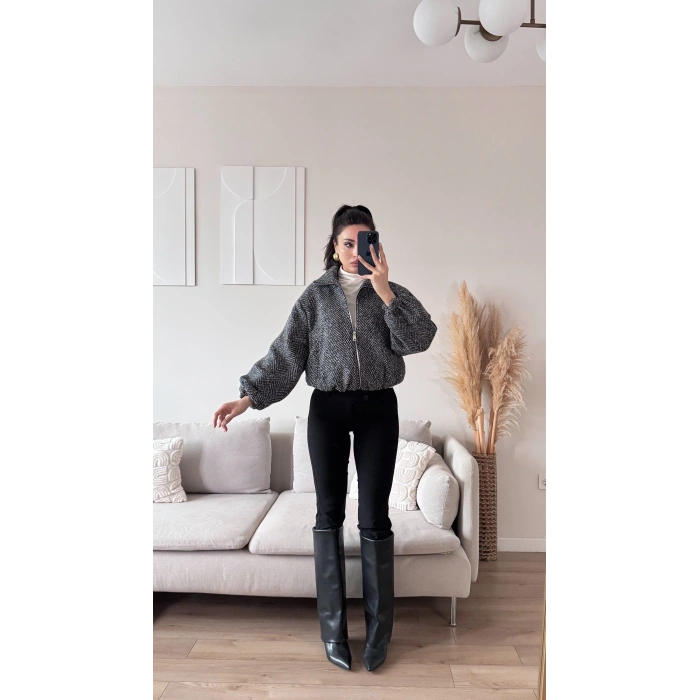 Kırçıllı Bomber Ceket - FÜME