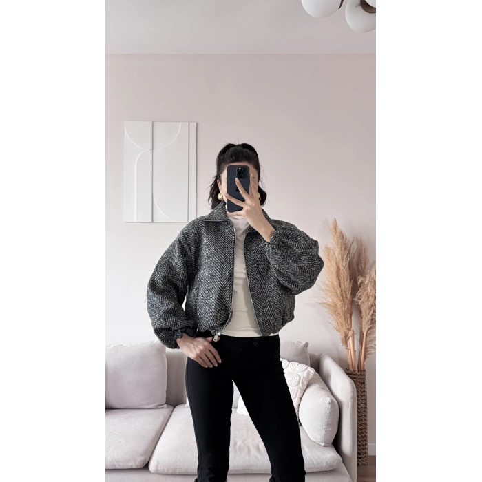 Kırçıllı Bomber Ceket - FÜME