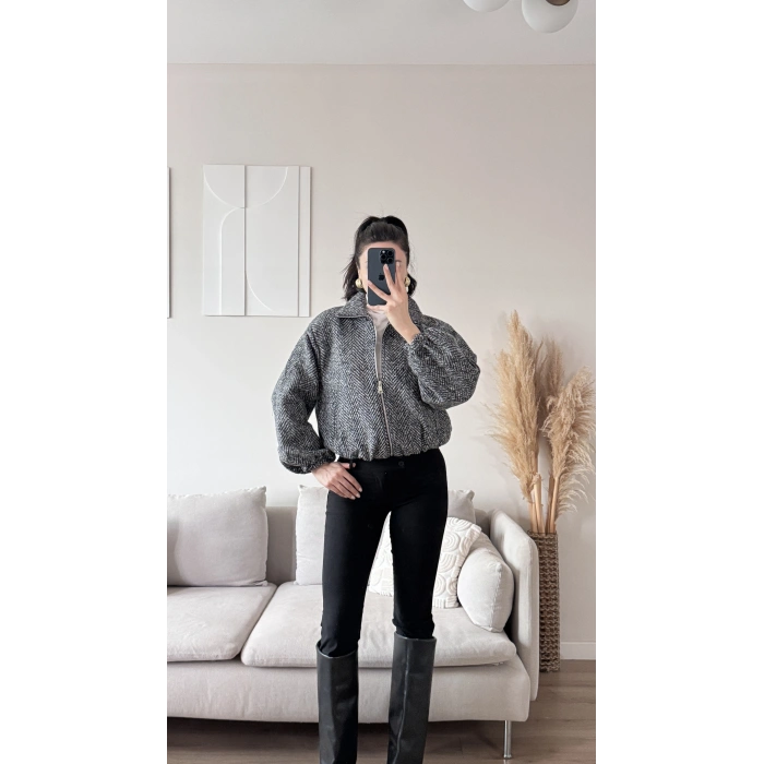 Kırçıllı Bomber Ceket - FÜME