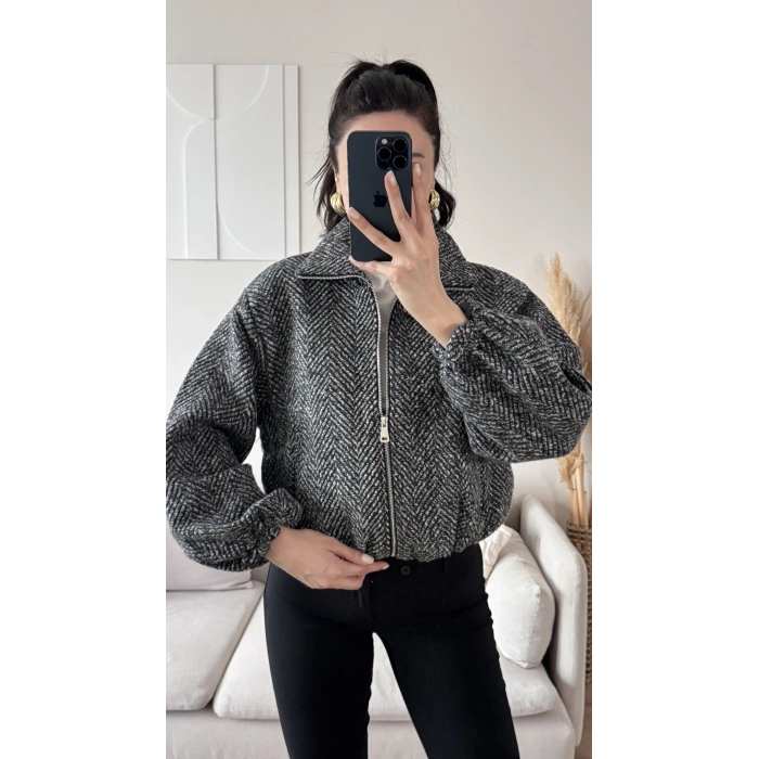 Kırçıllı Bomber Ceket - FÜME