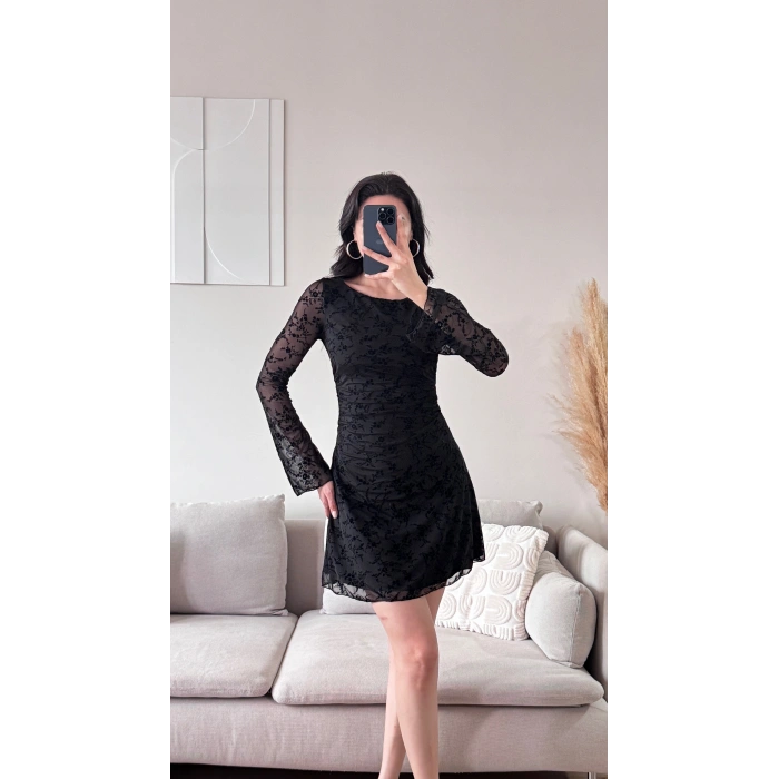 Elegance Dantel Elbise - SİYAH