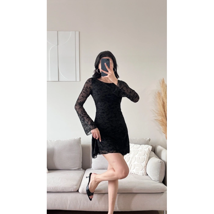 Elegance Dantel Elbise - SİYAH
